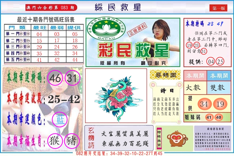 澳门彩民救星 第83期