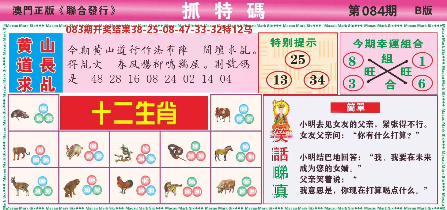澳门抓特码B 第84期