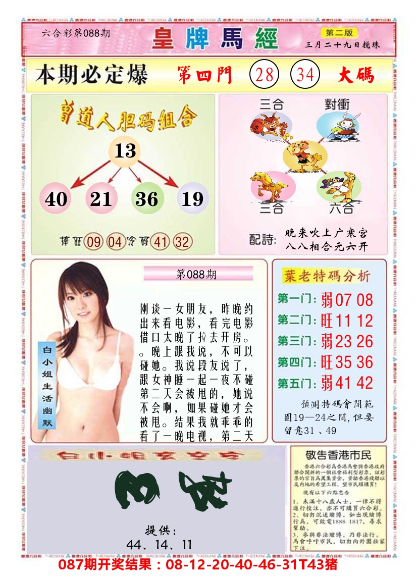 澳门皇牌马经B 第88期