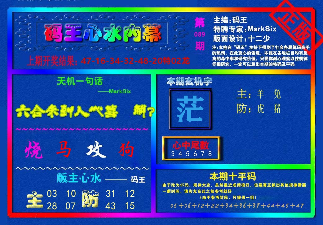 码王心水内幕 第89期