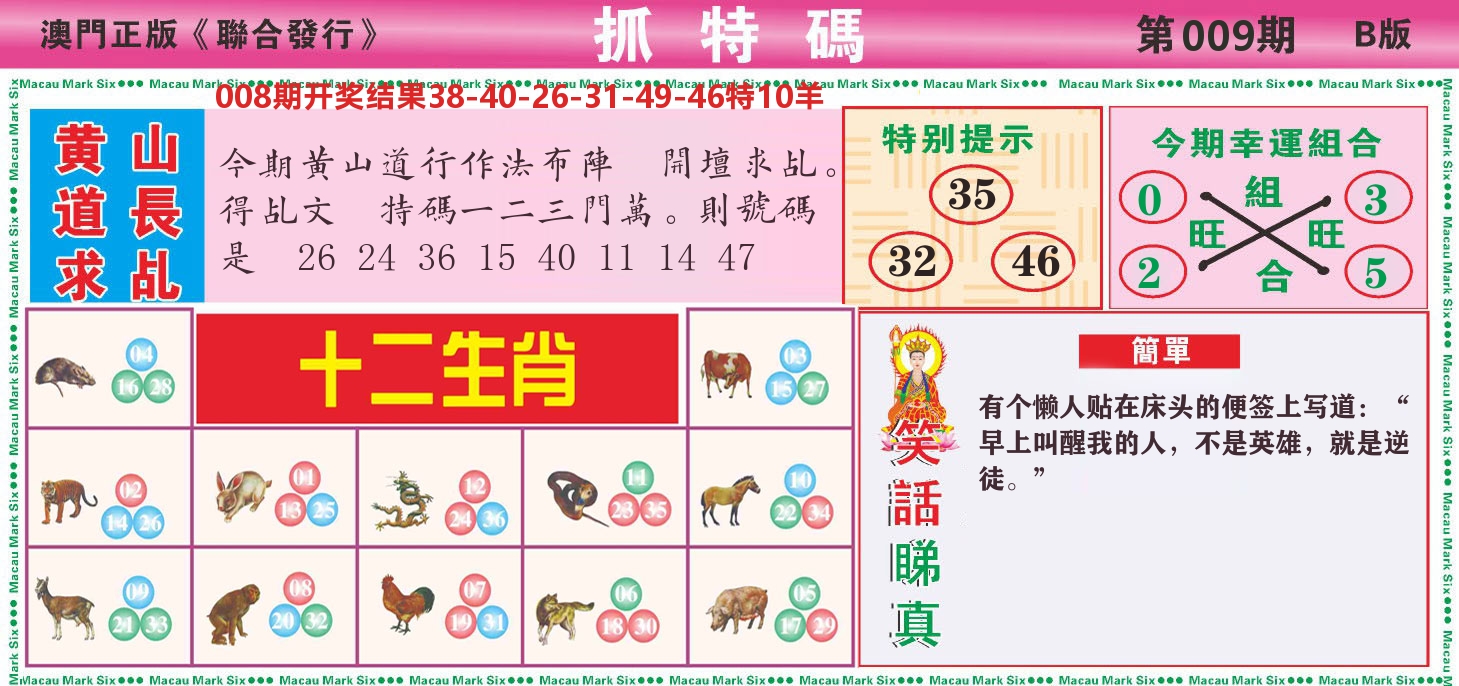 澳门抓特码B 第9期