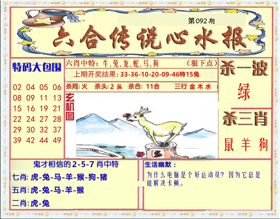 六合传说心水报 第92期