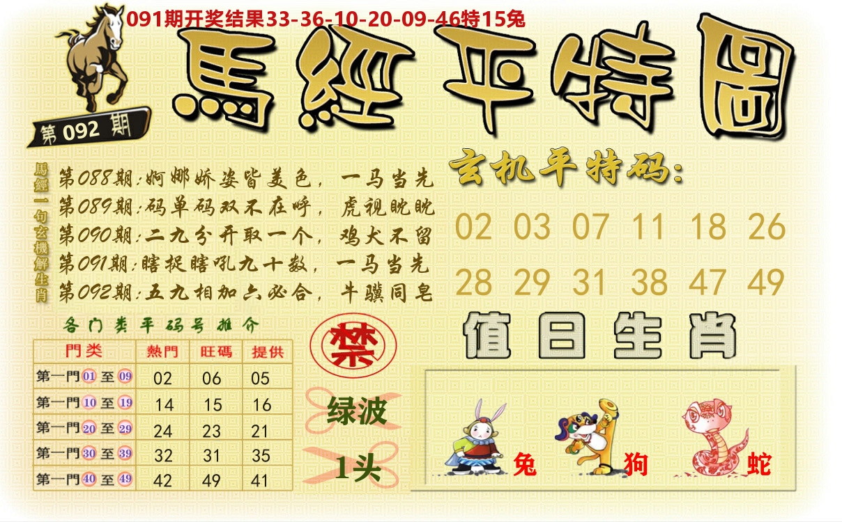 澳门平特图 第92期