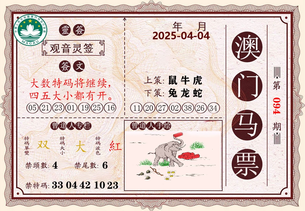 澳门马票 第94期