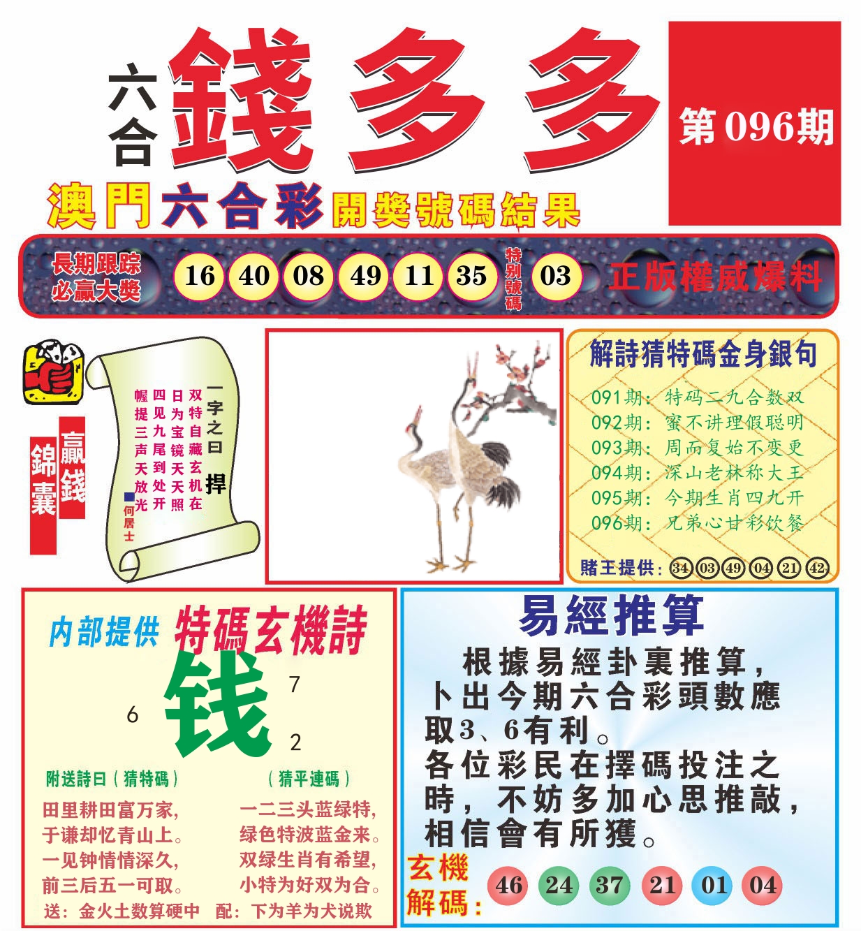 澳门钱多多B 第96期