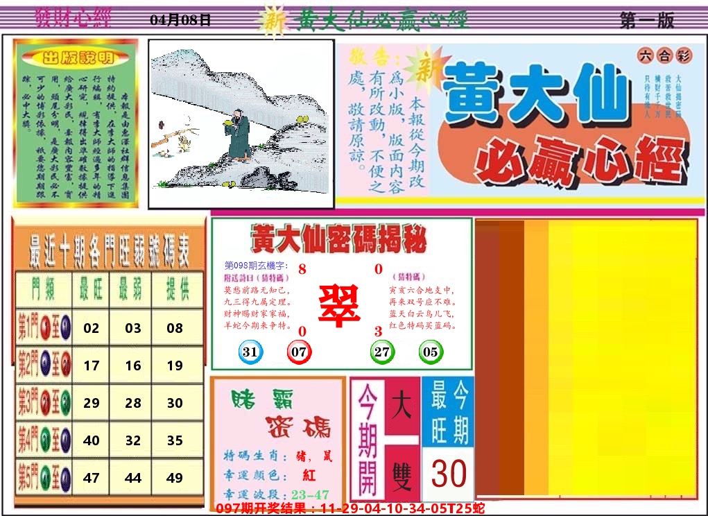 黄大仙必赢心经 第98期