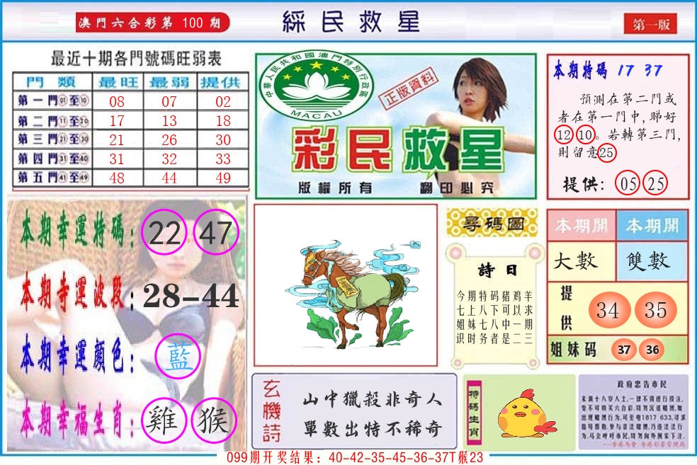 澳门彩民救星 第100期