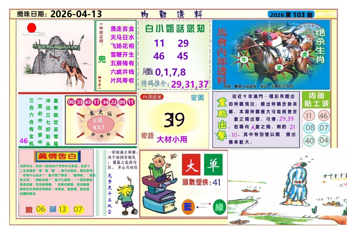 澳门内部透料A 第103期