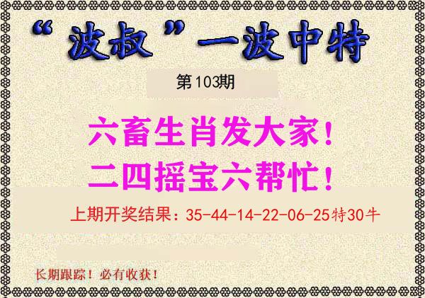 波叔中特 第103期