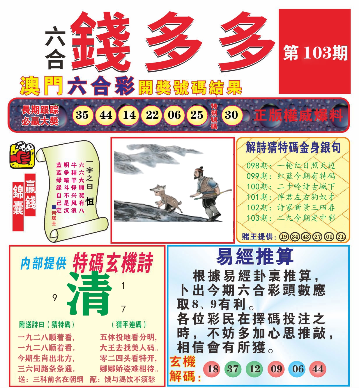 澳门钱多多B 第103期