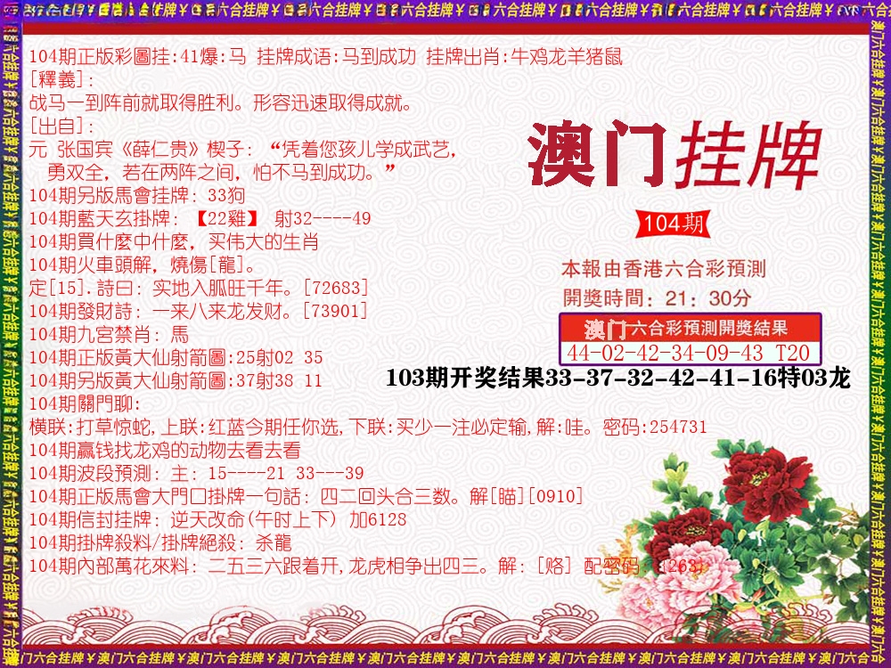 澳门挂牌 第104期