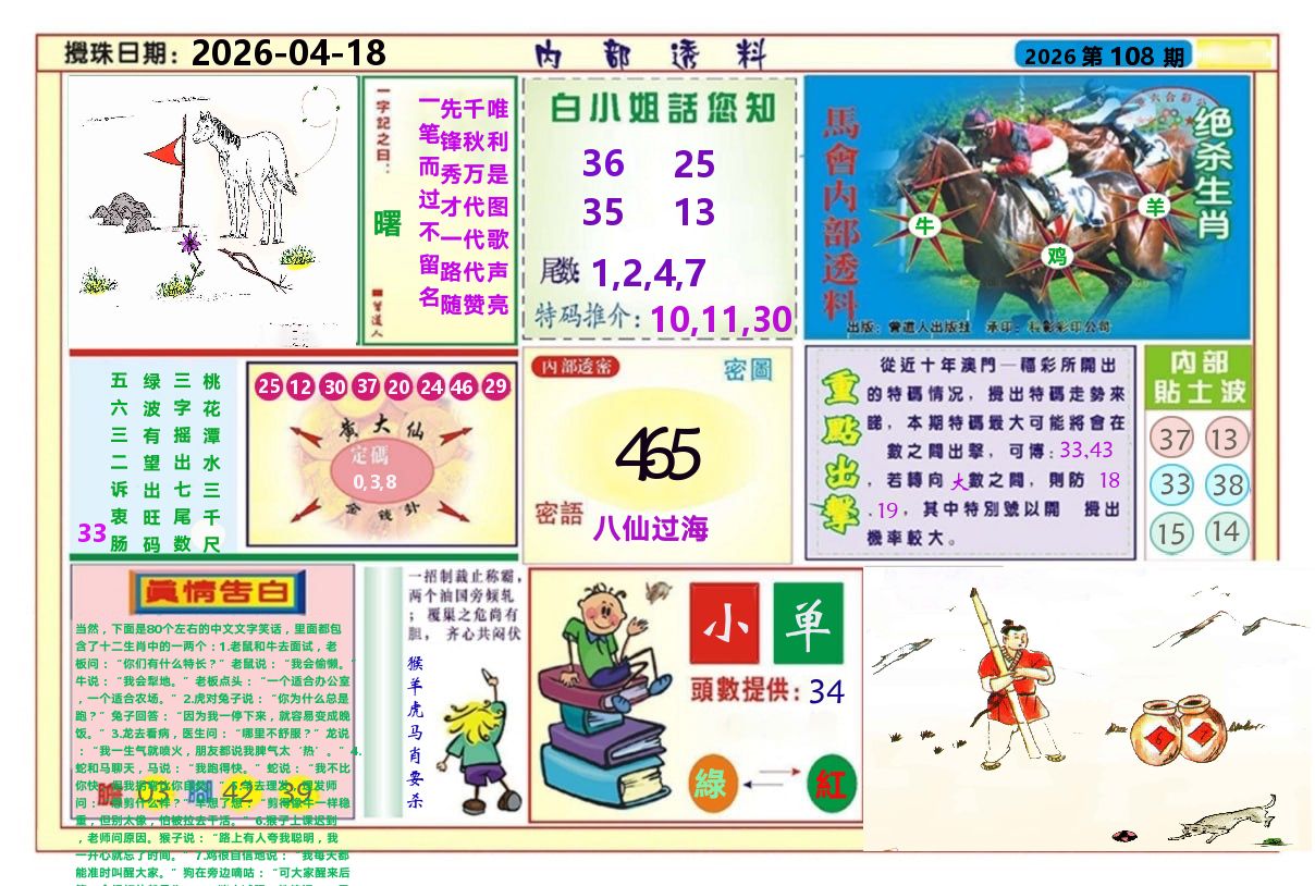 澳门内部透料A 第108期