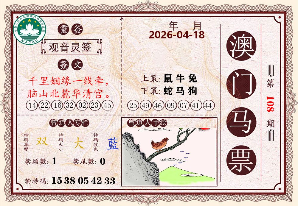 澳门马票 第108期