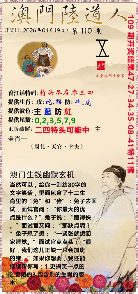 澳门陆道人 第110期