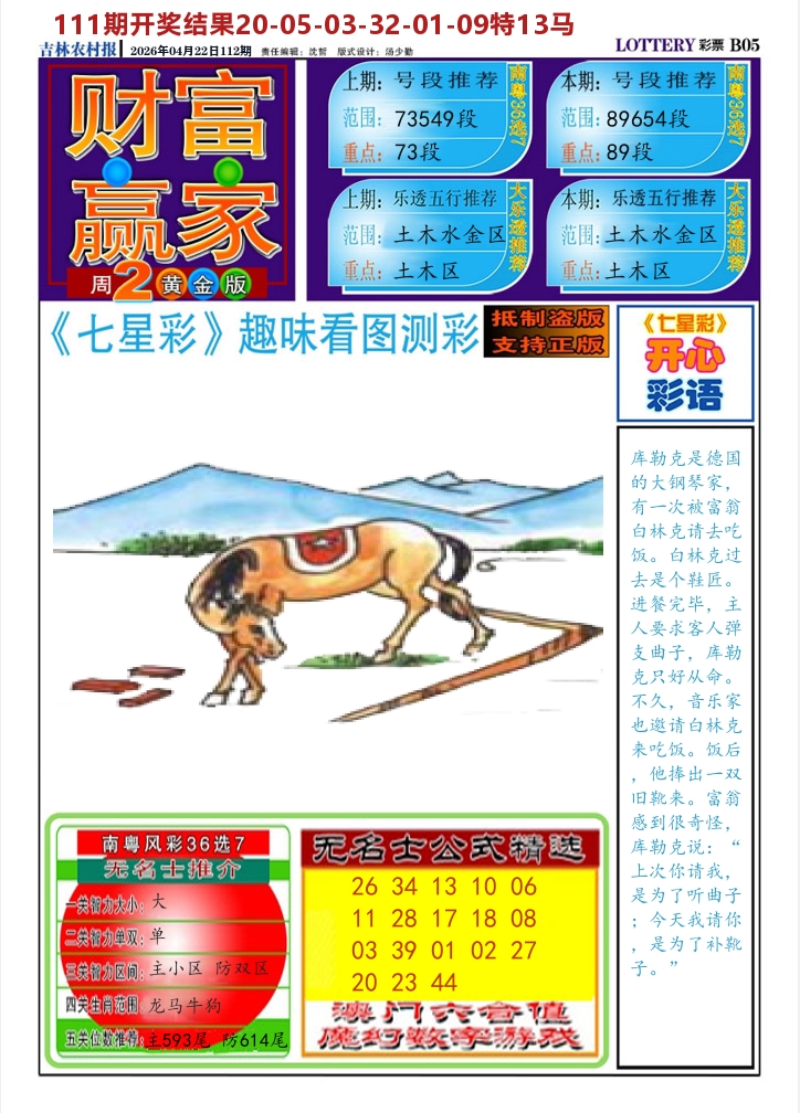 七星彩图A 第112期