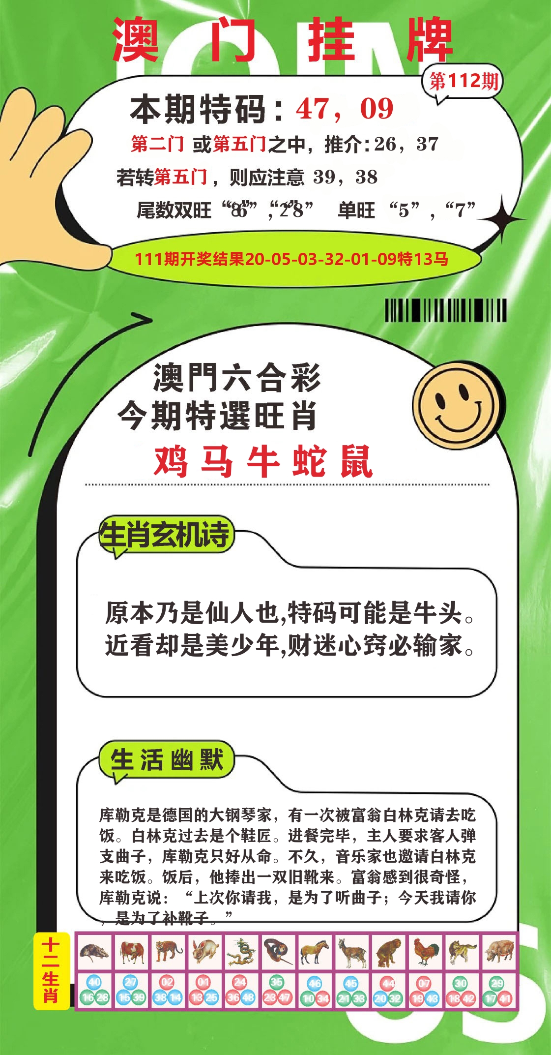 澳门赢天下B 第112期