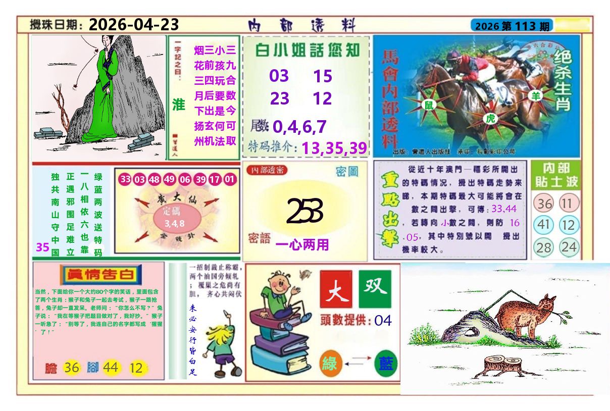 澳门内部透料A 第113期