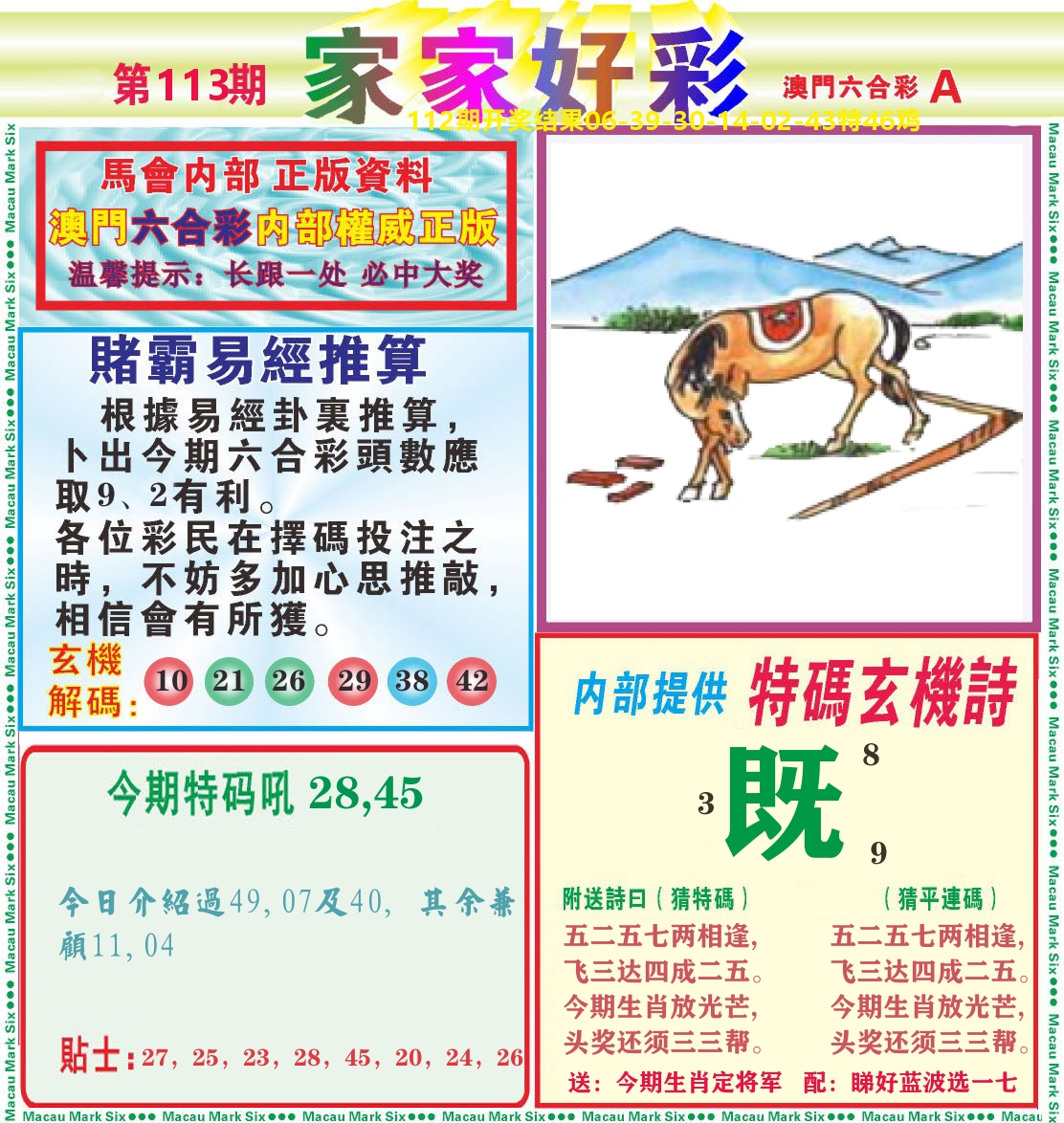 家家好彩A 第113期