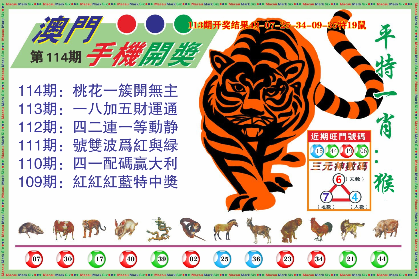 澳门开奖报 第114期