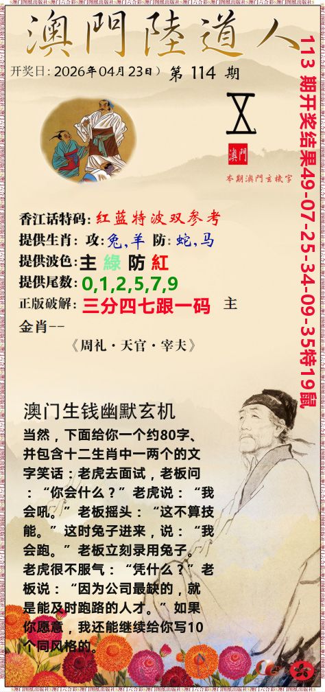 澳门陆道人 第114期