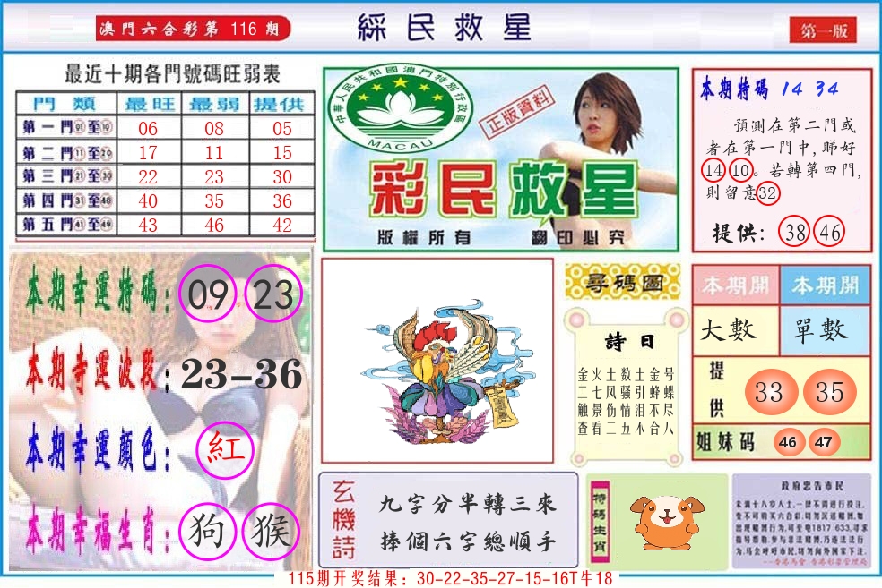 澳门彩民救星 第116期
