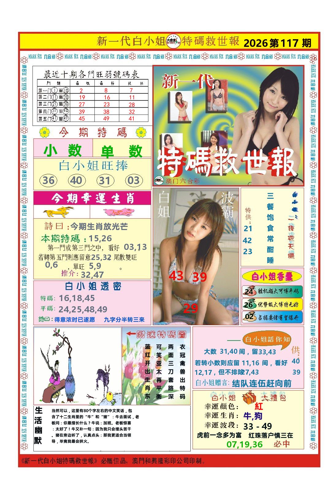 澳门特码救世报 第117期