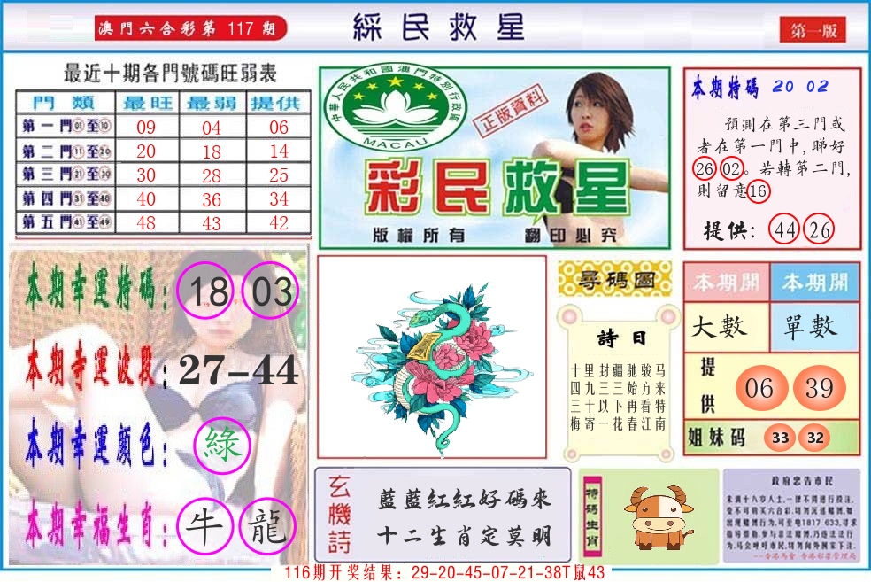 澳门彩民救星 第117期