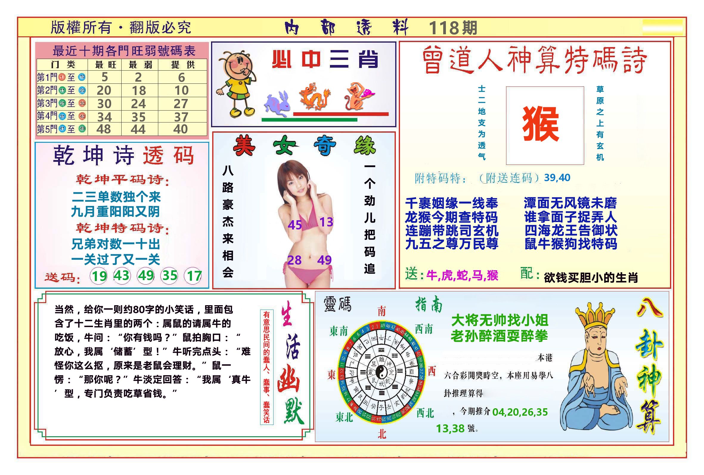 澳门内部透料B 第118期