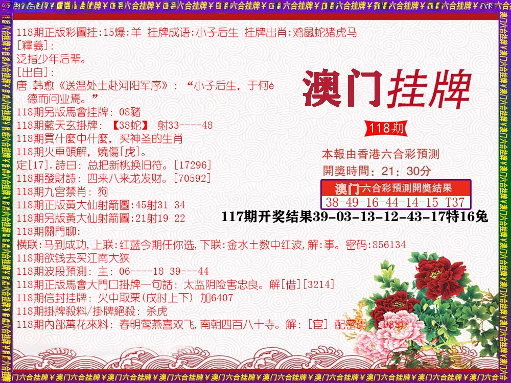 澳门挂牌 第118期