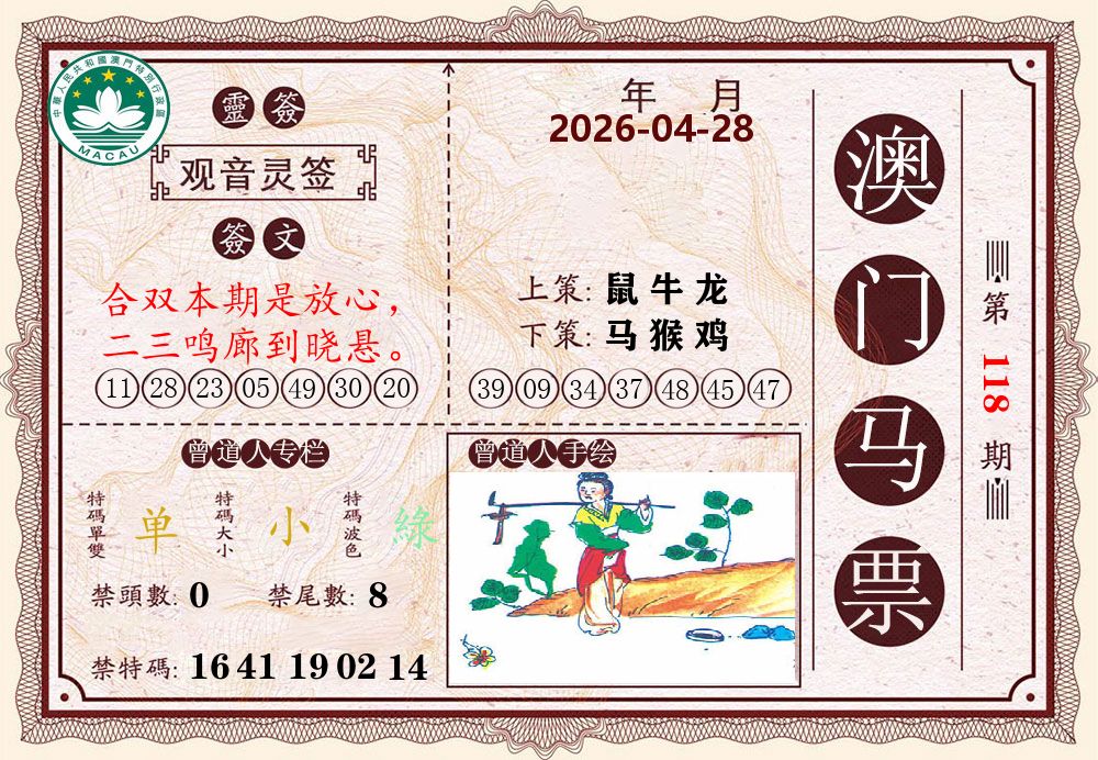 澳门马票 第118期