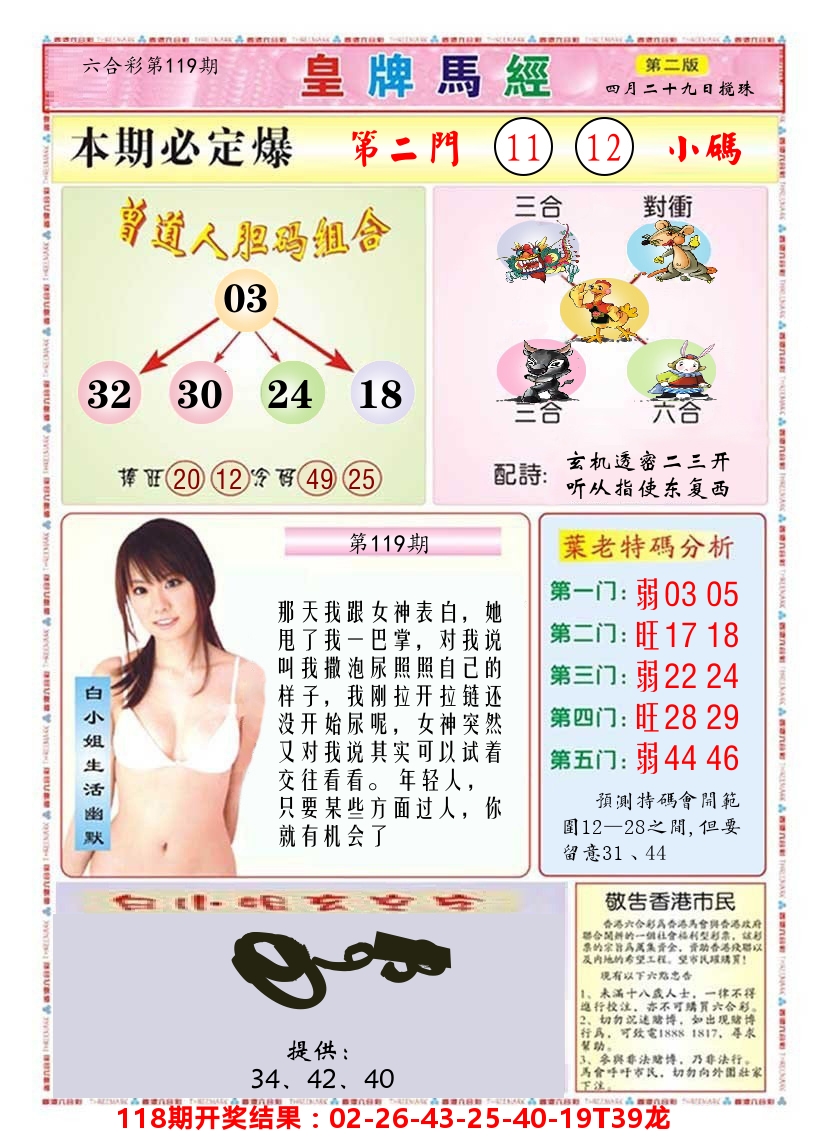 澳门皇牌马经B 第119期