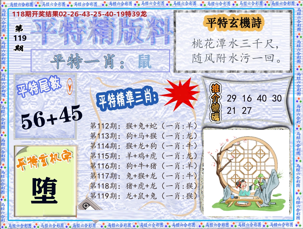 平特精版料 第119期