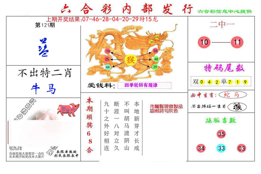 六合彩内部发行 第121期