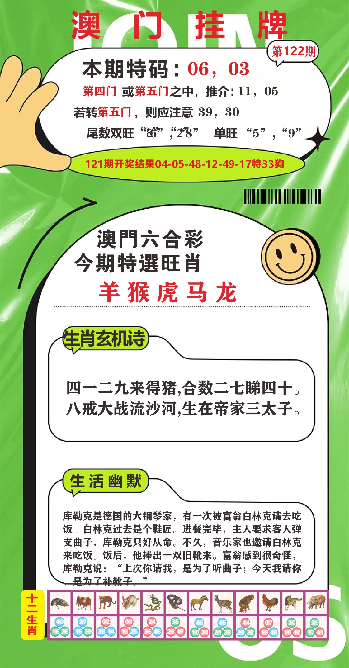 澳门赢天下B 第122期