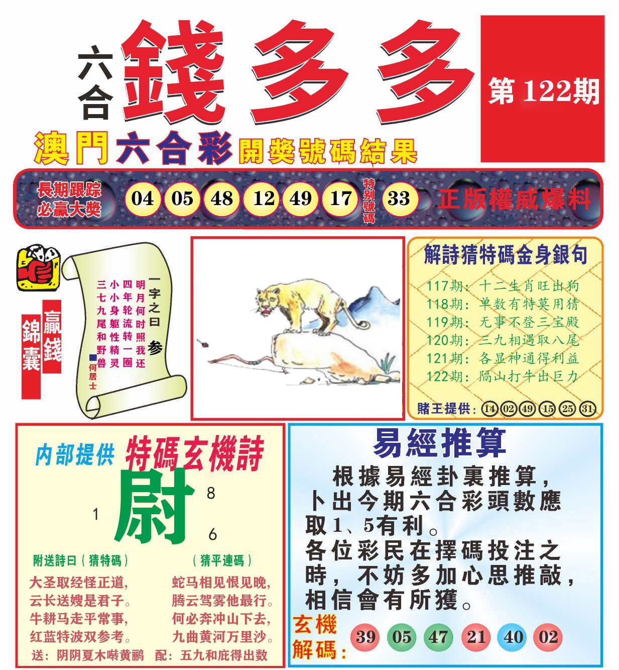 澳门钱多多B 第122期
