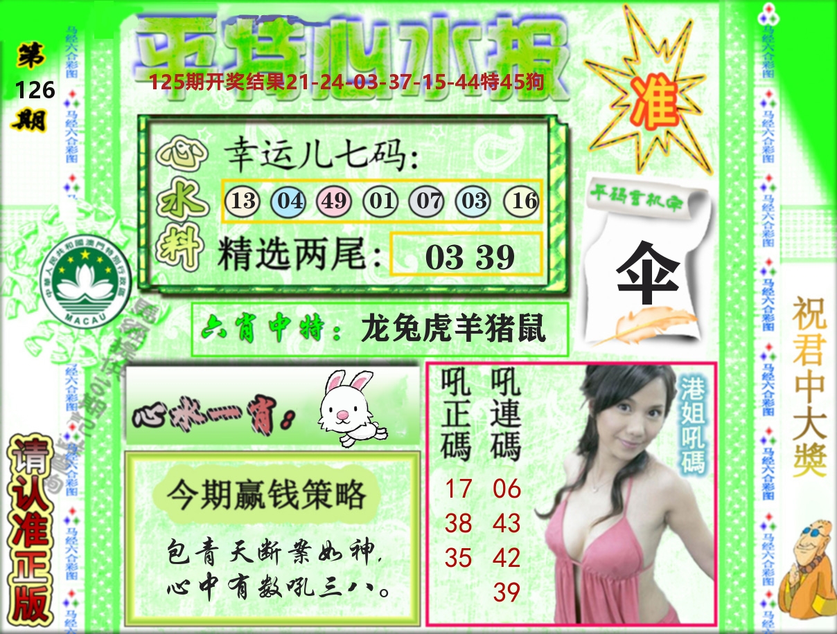 平特心水报 第126期