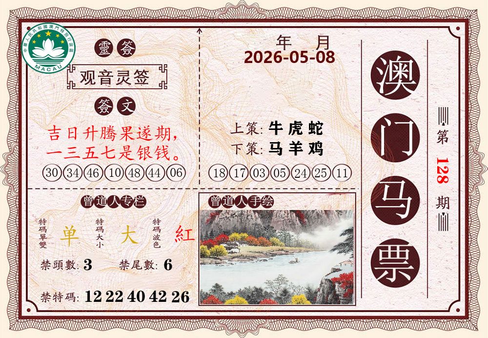澳门马票 第128期