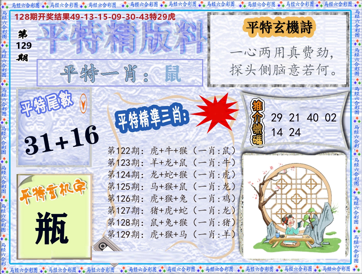 平特精版料 第129期