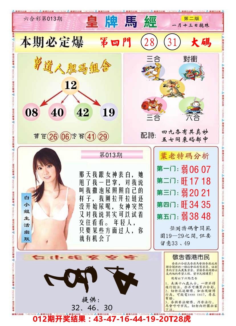 澳门皇牌马经B 第13期