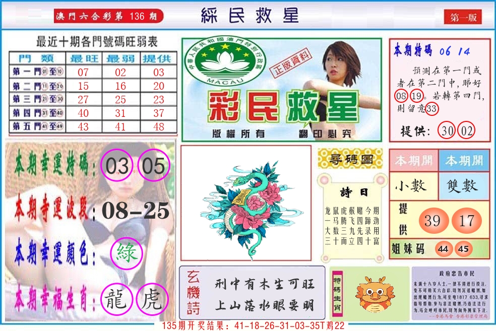 澳门彩民救星 第136期