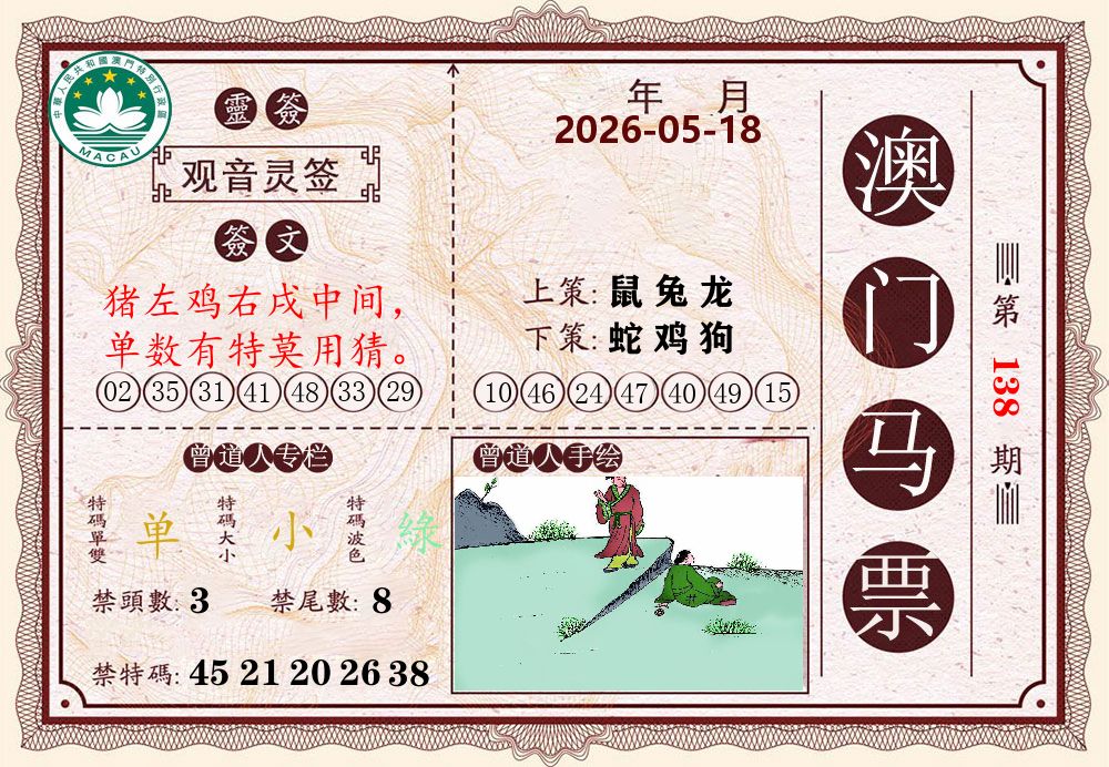 澳门马票 第138期