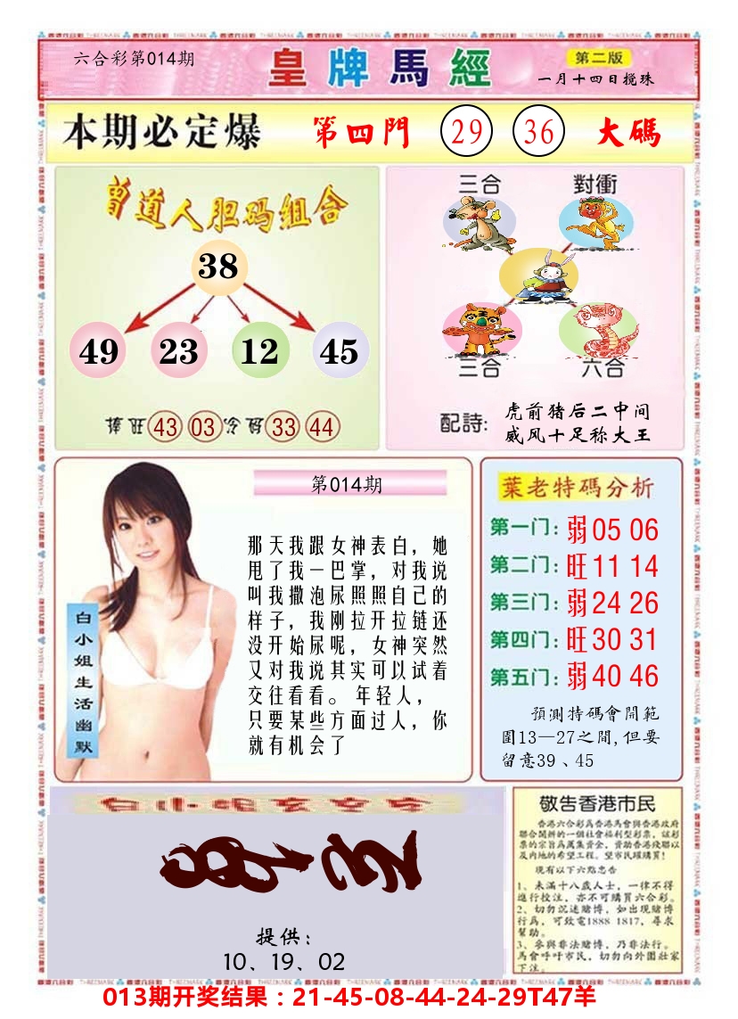 澳门皇牌马经B 第14期