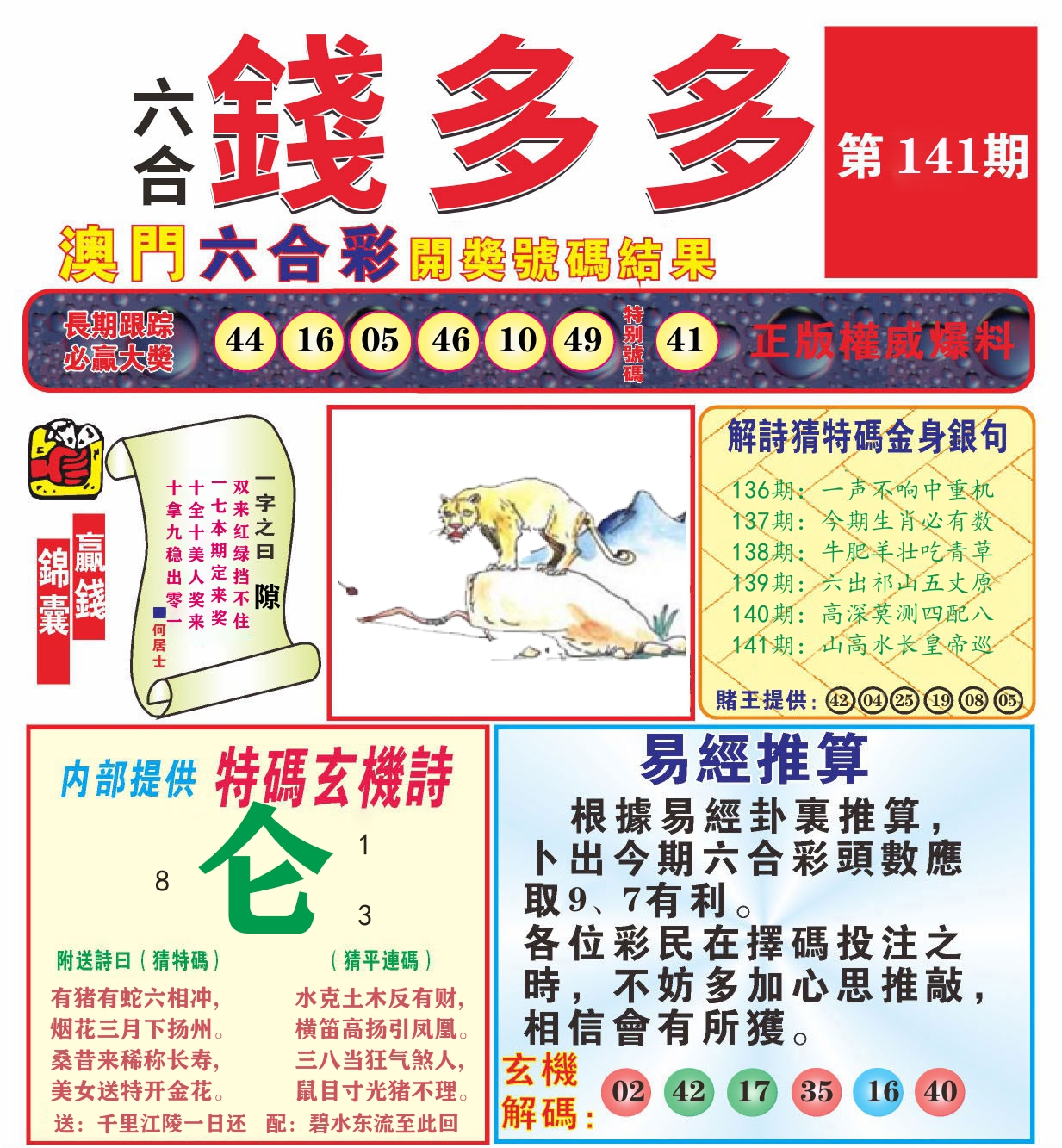 澳门钱多多B 第141期