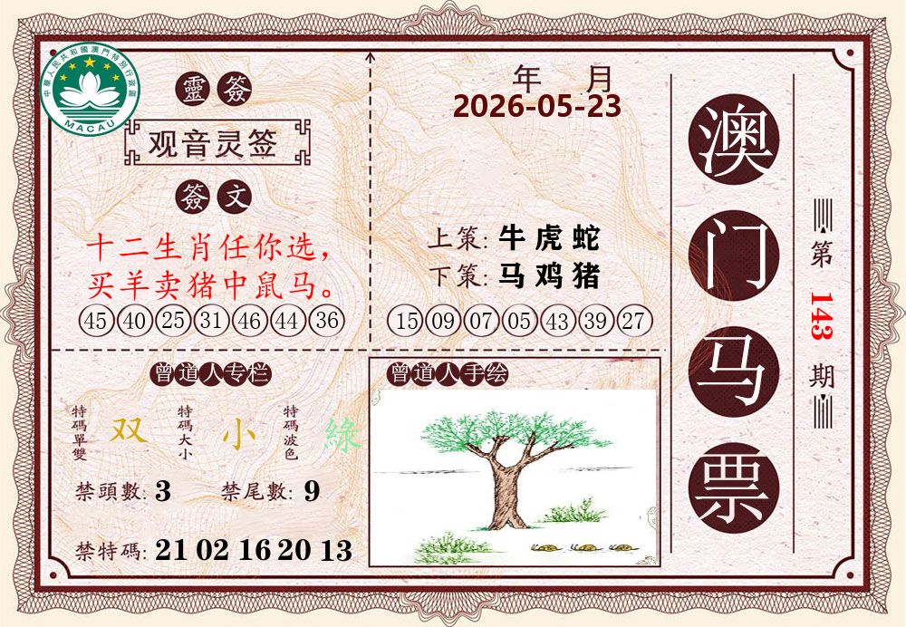 澳门马票 第143期