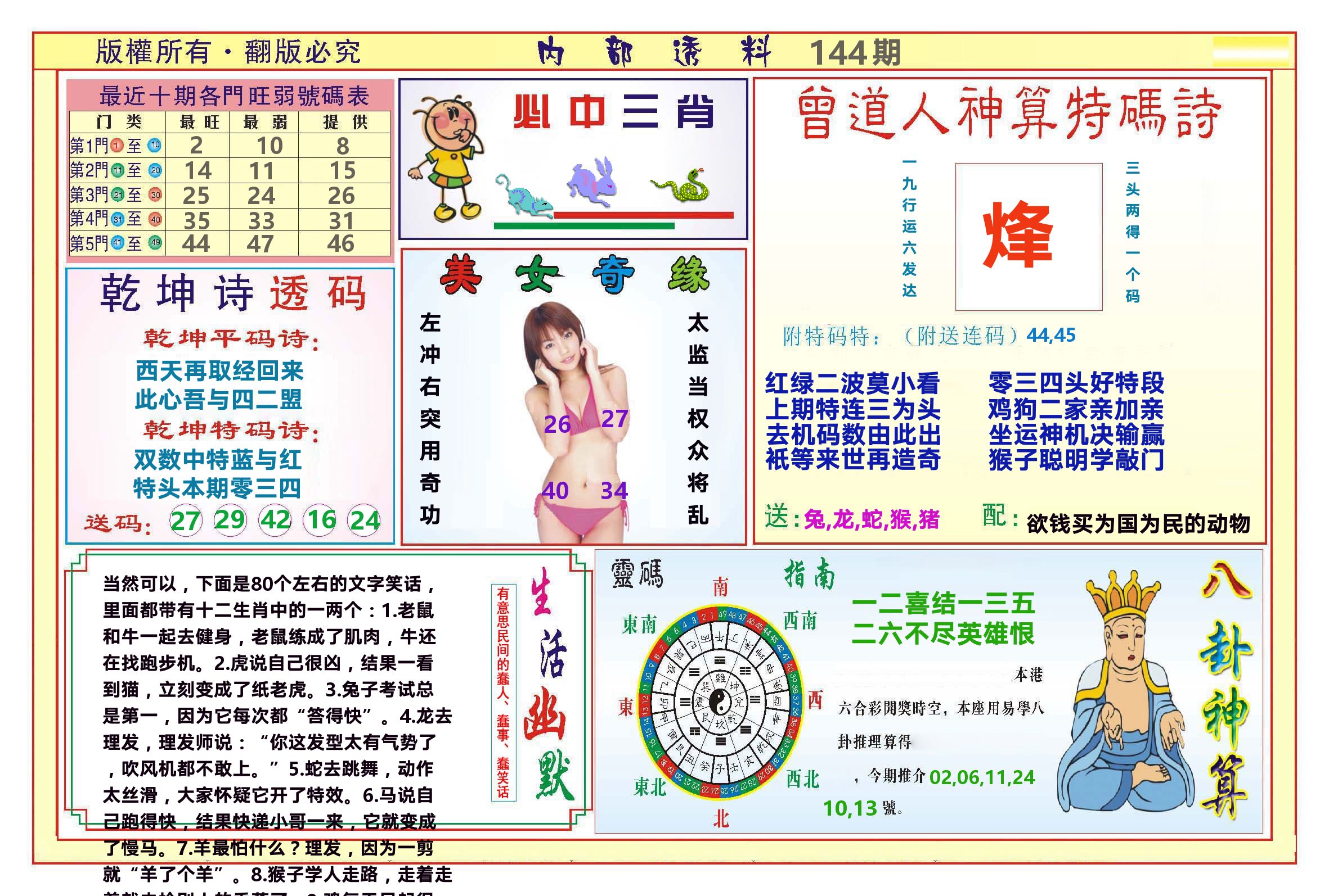 澳门内部透料B 第144期