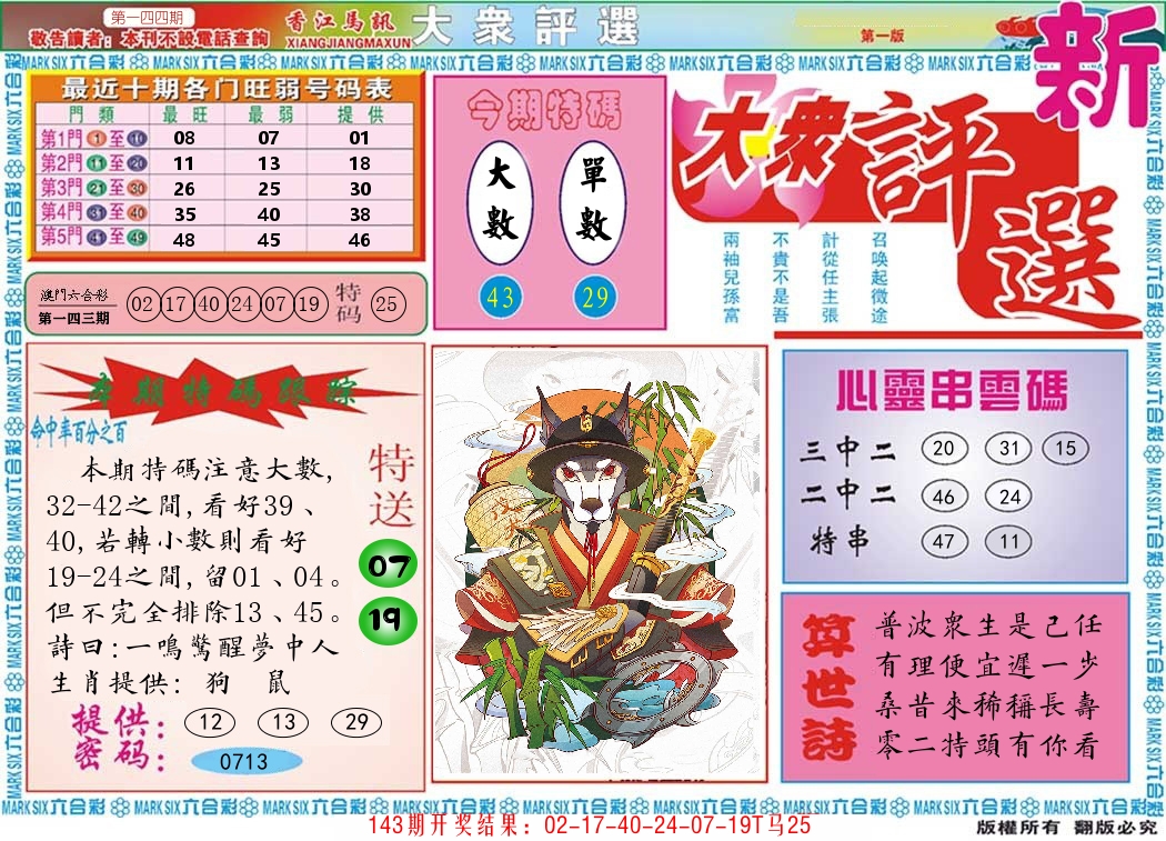 澳门大众评选 第144期