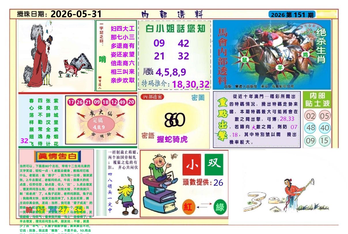 澳门内部透料A 第151期