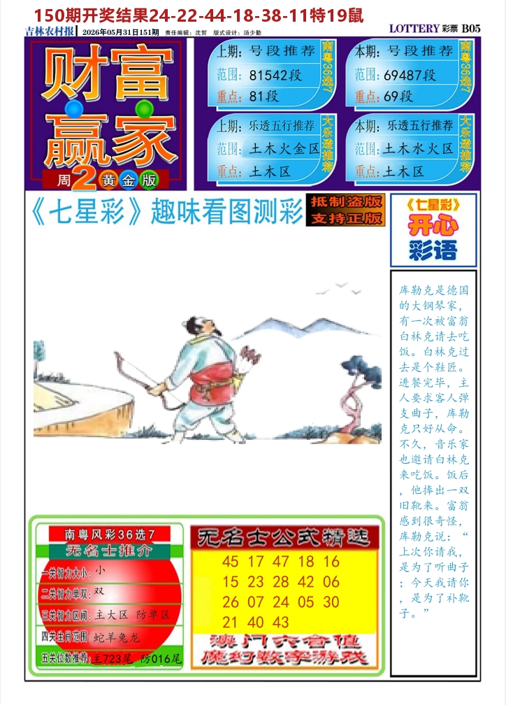 七星彩图A 第151期