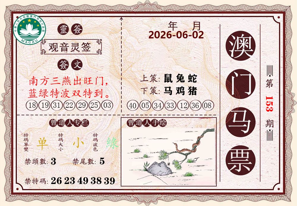 澳门马票 第153期