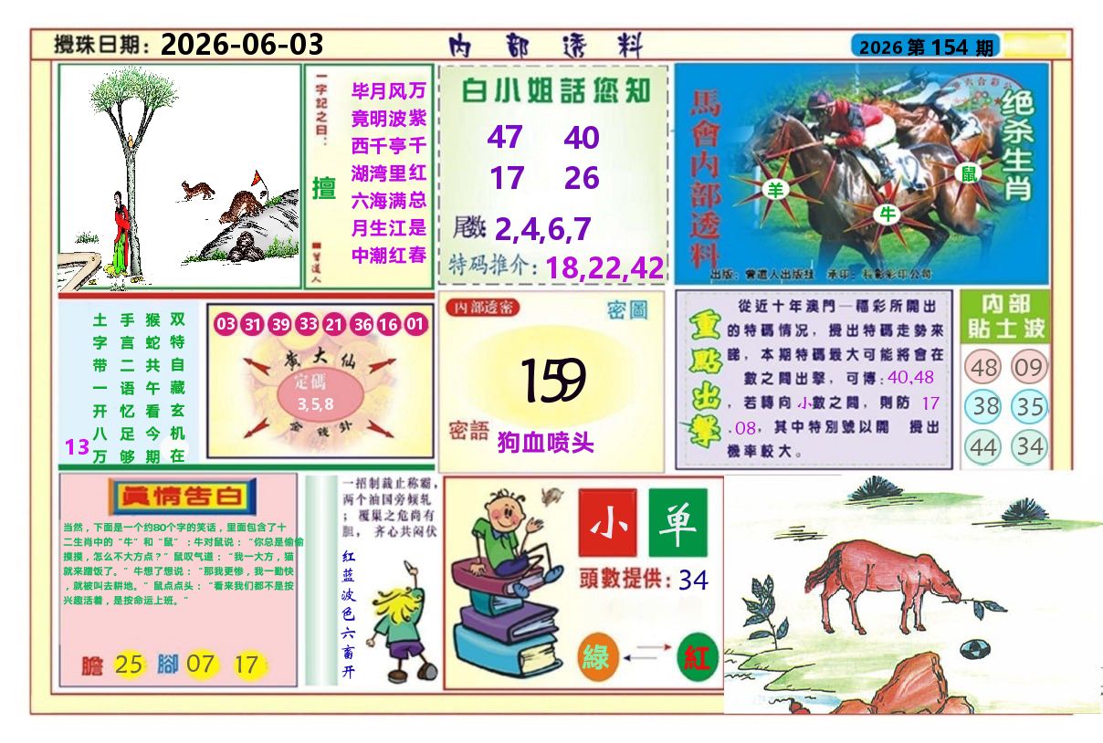 澳门内部透料A 第154期